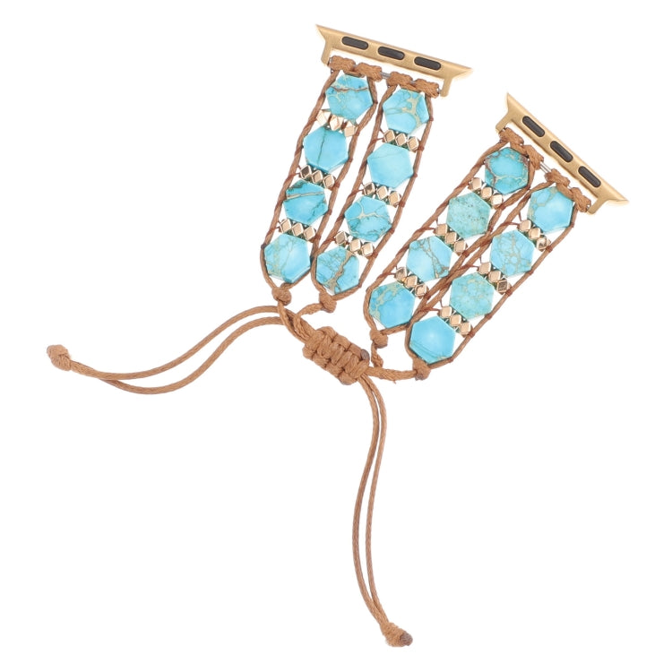 For Apple Watch Series 3 38mm Hexagonal Stones Drawstring Chain Watch Band(Blue) - Watch Bands by PMC TechLife | Online Shopping South Africa | PMC TechLife