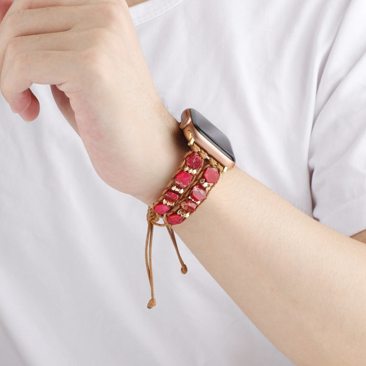 For Apple Watch Series 3 38mm Hexagonal Stones Drawstring Chain Watch Band(Red) - Watch Bands by PMC TechLife | Online Shopping South Africa | PMC TechLife