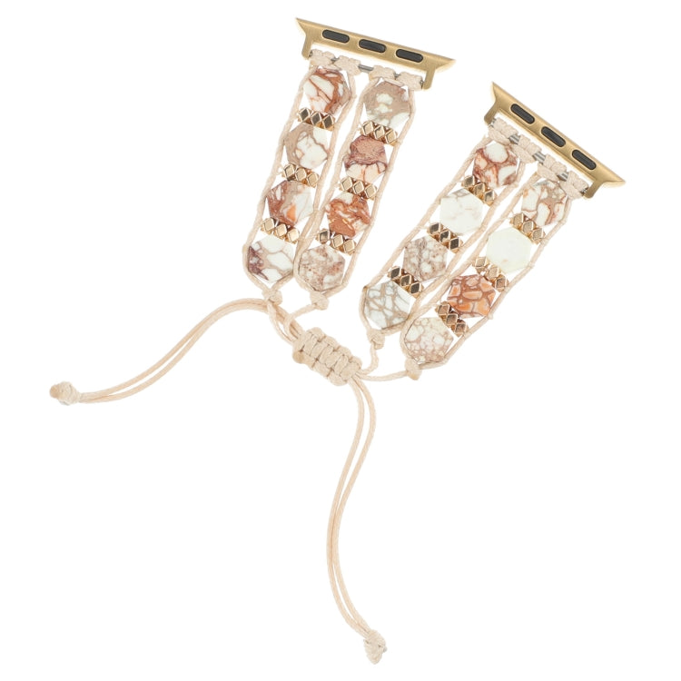 For Apple Watch Series 3 42mm Hexagonal Stones Drawstring Chain Watch Band(Beige) - Watch Bands by PMC TechLife | Online Shopping South Africa | PMC TechLife