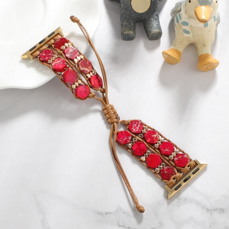 For Apple Watch Series 3 42mm Hexagonal Stones Drawstring Chain Watch Band(Red) - free shipping - PMC TechLife - Order now!