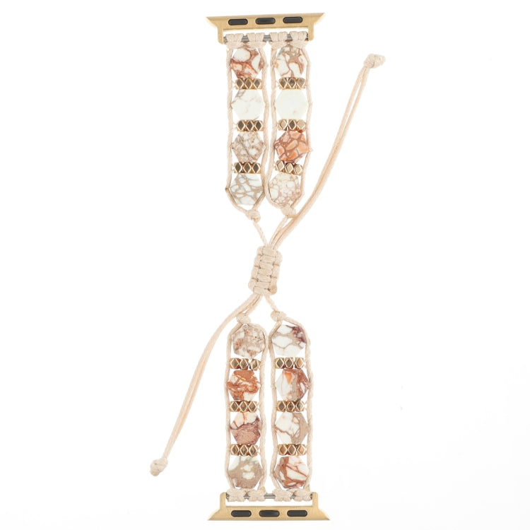 For Apple Watch 42mm Hexagonal Stones Drawstring Chain Watch Band(Beige) - Watch Bands by PMC TechLife | Online Shopping South Africa | PMC TechLife