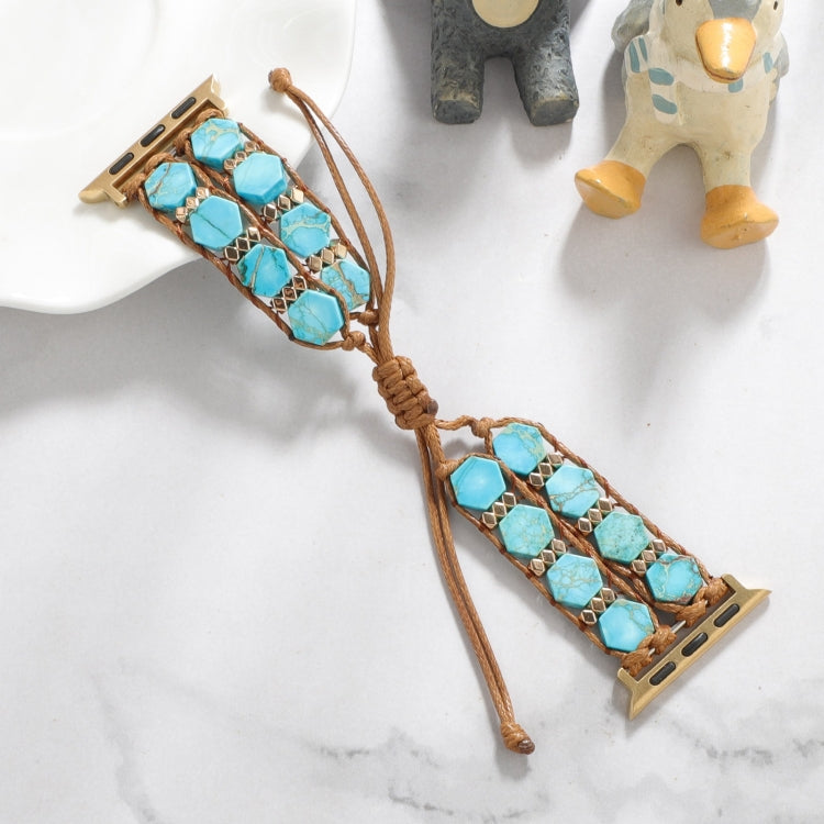 For Apple Watch 38mm Hexagonal Stones Drawstring Chain Watch Band(Blue) - Watch Bands by PMC TechLife | Online Shopping South Africa | PMC TechLife | Buy Now Pay Later Mobicred