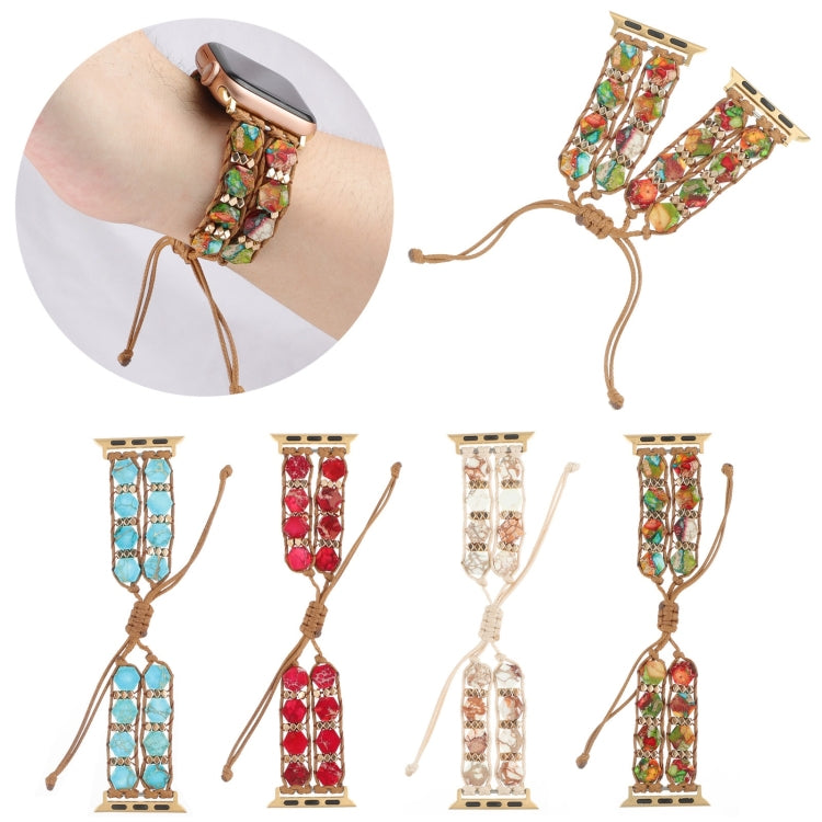 For Apple Watch Series 6 44mm Hexagonal Stones Drawstring Chain Watch Band(Beige) - Watch Bands by PMC TechLife | Online Shopping South Africa | PMC TechLife