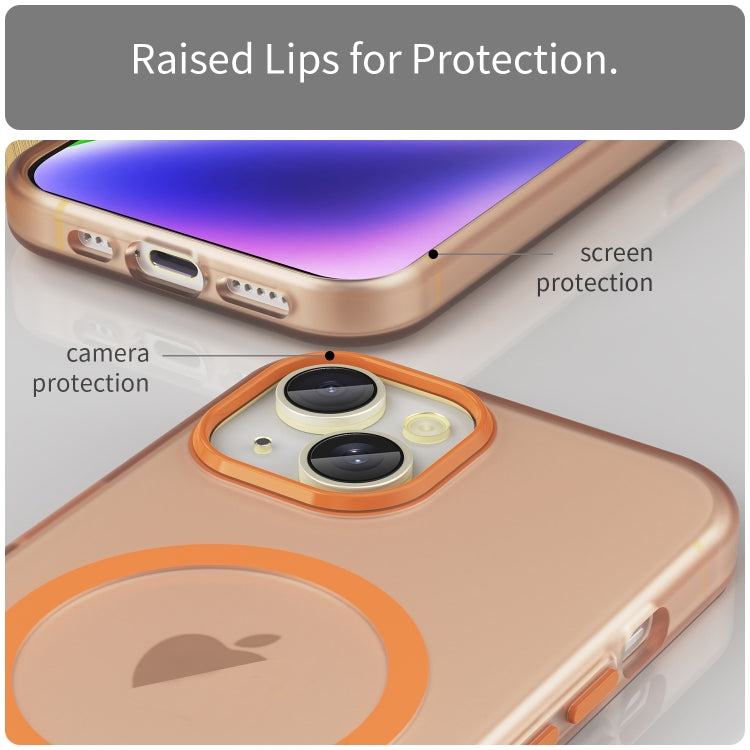 For iPhone 14 Plus MagSafe Frosted Translucent TPU + PC Full Coverage Phone Case(Orange) - iPhone 14 Plus Cases by PMC Jewellery | Online Shopping South Africa | PMC Jewellery