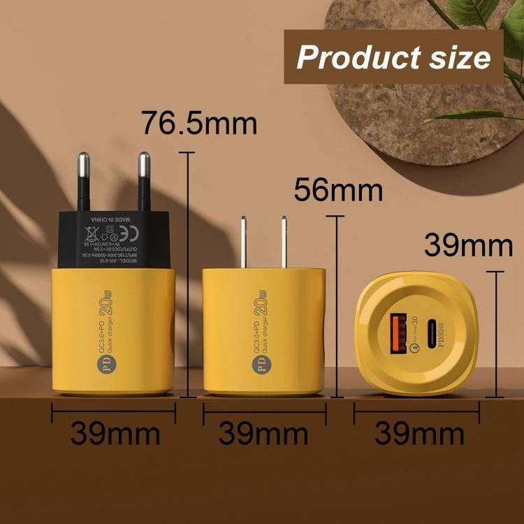 PD20W Type-C + USB QC3.0 Charging Charger, Plug Type:EU Plug(Yellow) - USB Charger by PMC TechLife | Online Shopping South Africa | PMC TechLife | Buy Now Pay Later Mobicred