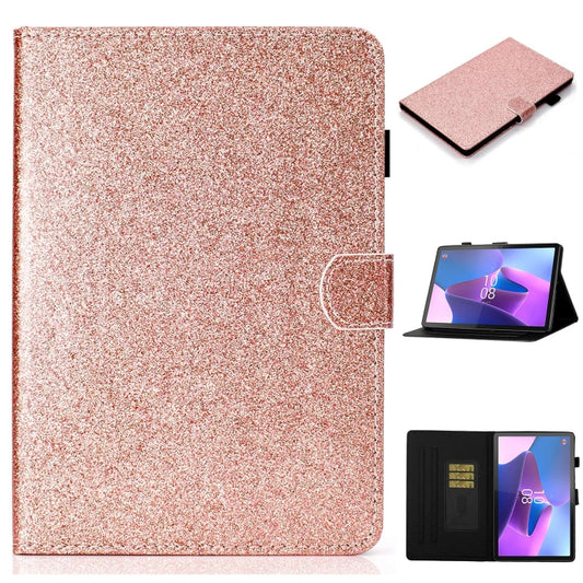 For Lenovo Tab P12 2023 / TB370FU Varnish Glitter Powder Smart Leather Tablet Case(Rose Gold) - Lenovo by PMC Jewellery | Online Shopping South Africa | PMC Jewellery | Buy Now Pay Later Mobicred