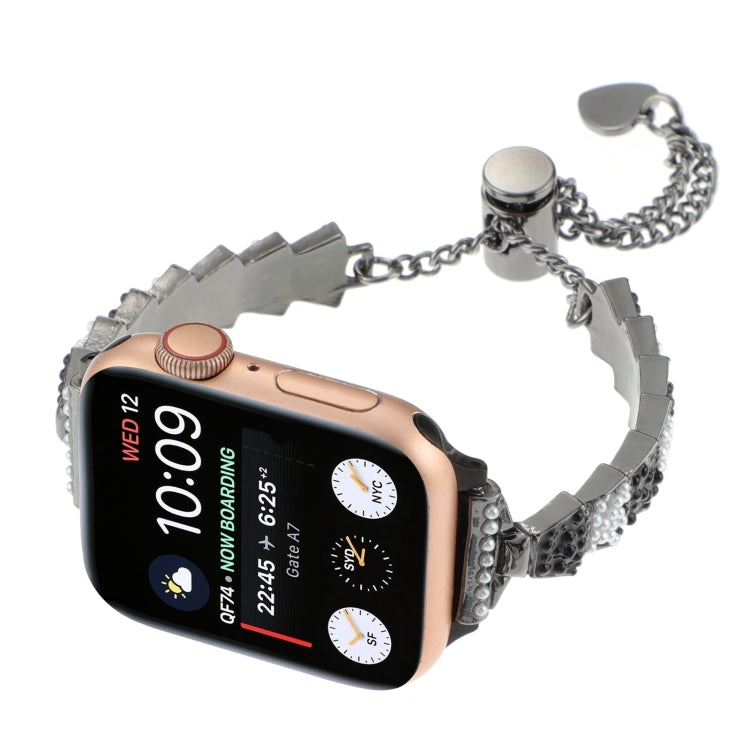 For Apple Watch Series 9 45mm Shell Beads Chain Bracelet Metal Watch Band(Black White) - Watch Bands by PMC Jewellery | Online Shopping South Africa | PMC Jewellery