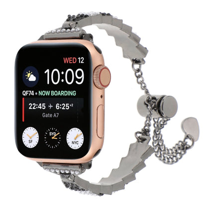 For Apple Watch Series 8 45mm Shell Beads Chain Bracelet Metal Watch Band(Black White) - Watch Bands by PMC Jewellery | Online Shopping South Africa | PMC Jewellery