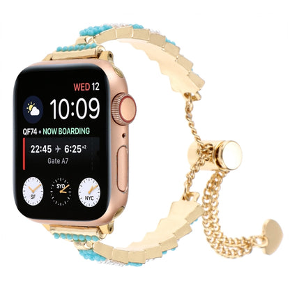 For Apple Watch Series 7 41mm Shell Beads Chain Bracelet Metal Watch Band(Blue White Gold) - Watch Bands by PMC Jewellery | Online Shopping South Africa | PMC Jewellery