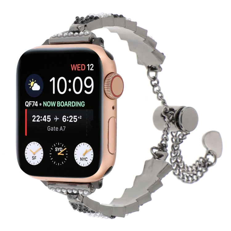 For Apple Watch Series 4 40mm Shell Beads Chain Bracelet Metal Watch Band(Black White) - Watch Bands by PMC Jewellery | Online Shopping South Africa | PMC Jewellery