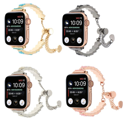 For Apple Watch SE 2023 40mm Shell Beads Chain Bracelet Metal Watch Band(Black White) - Watch Bands by PMC Jewellery | Online Shopping South Africa | PMC Jewellery