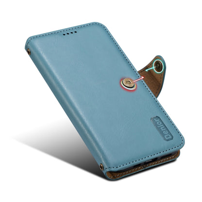 For iPhone 16 Plus Denior Cowhide Texture Wallet Style Leather Phone Case(Blue) - iPhone 16 Plus Cases by Denior | Online Shopping South Africa | PMC Jewellery | Buy Now Pay Later Mobicred