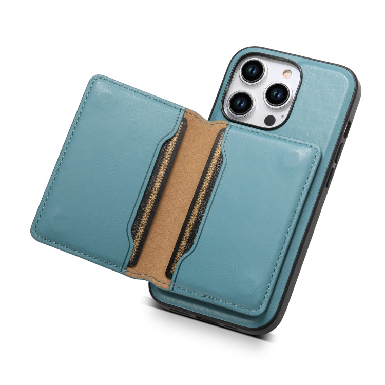 For iPhone 15 Plus Denior Cowhide Texture Leather MagSafe Detachable Wallet Phone Case(Blue) - iPhone 15 Plus Cases by Denior | Online Shopping South Africa | PMC Jewellery | Buy Now Pay Later Mobicred