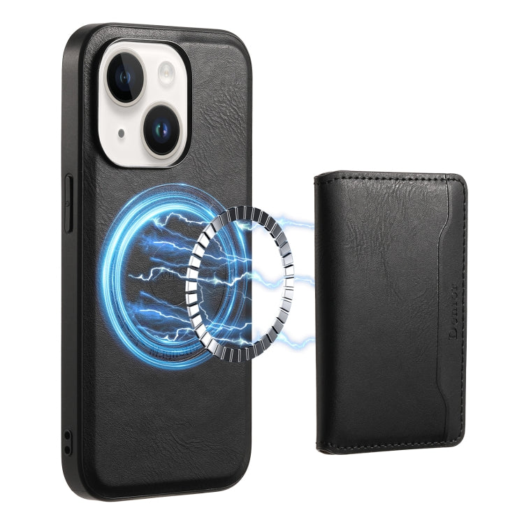 For iPhone 15 Plus Denior Cowhide Texture Leather MagSafe Detachable Wallet Phone Case(Black) - iPhone 15 Plus Cases by Denior | Online Shopping South Africa | PMC Jewellery | Buy Now Pay Later Mobicred