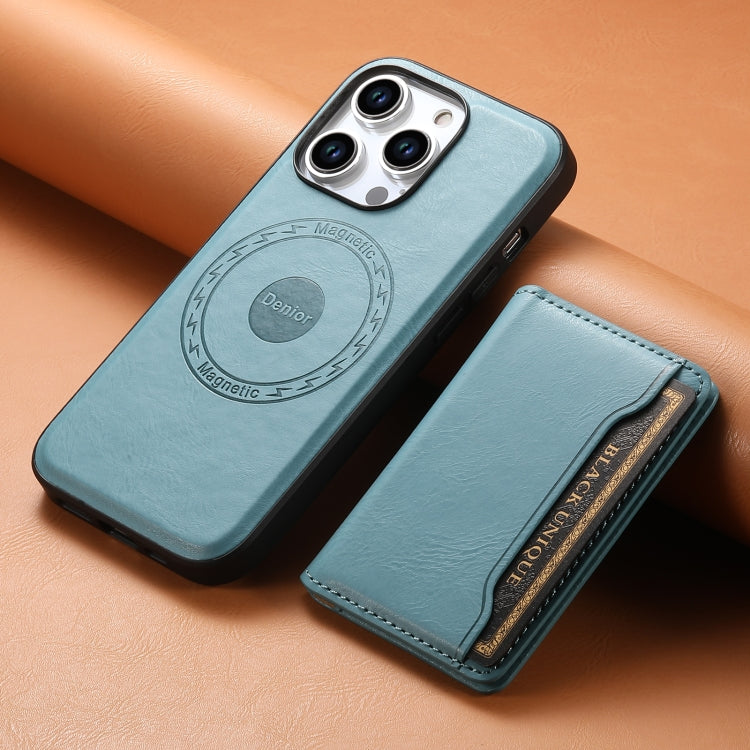 For iPhone 14 Plus Denior Cowhide Texture Leather MagSafe Detachable Wallet Phone Case(Blue) - iPhone 14 Plus Cases by Denior | Online Shopping South Africa | PMC Jewellery | Buy Now Pay Later Mobicred