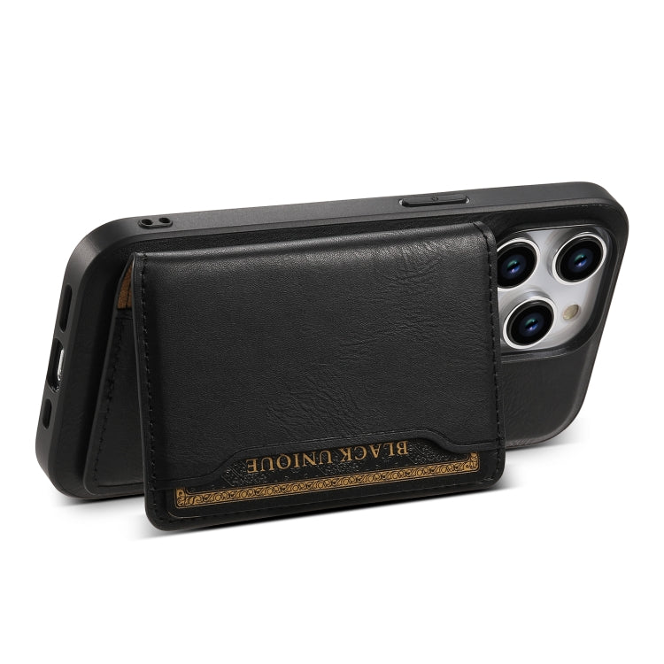 For iPhone 14 Plus Denior Cowhide Texture Leather MagSafe Detachable Wallet Phone Case(Black) - iPhone 14 Plus Cases by Denior | Online Shopping South Africa | PMC Jewellery | Buy Now Pay Later Mobicred