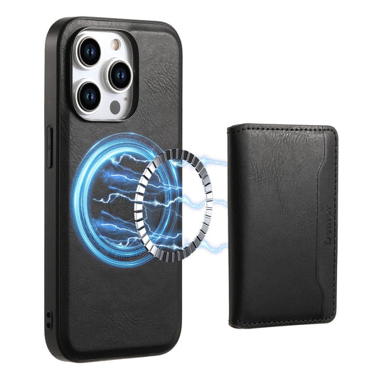 For iPhone 13 Pro Max Denior Cowhide Texture Leather MagSafe Detachable Wallet Phone Case(Black) - iPhone 13 Pro Max Cases by Denior | Online Shopping South Africa | PMC Jewellery | Buy Now Pay Later Mobicred