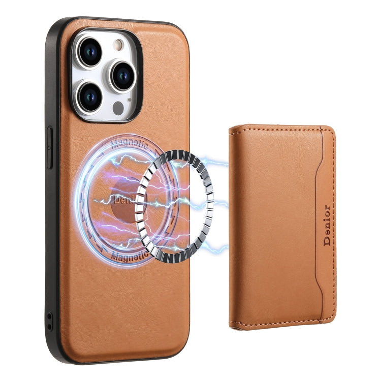 For iPhone 13 Pro Denior Cowhide Texture Leather MagSafe Detachable Wallet Phone Case(Khaki) - iPhone 13 Pro Cases by Denior | Online Shopping South Africa | PMC Jewellery | Buy Now Pay Later Mobicred