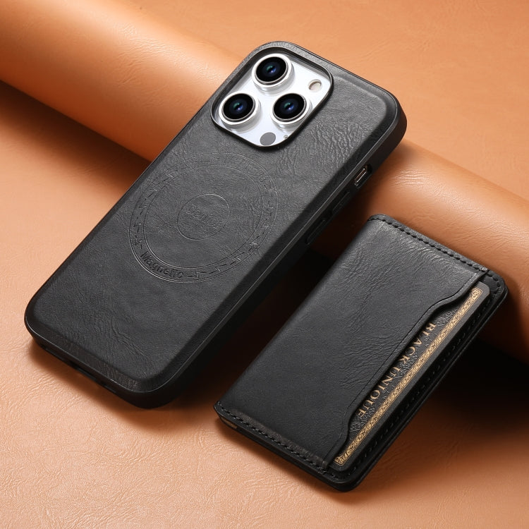 For iPhone 12 Denior Cowhide Texture Leather MagSafe Detachable Wallet Phone Case(Black) - iPhone 12 / 12 Pro Cases by Denior | Online Shopping South Africa | PMC Jewellery | Buy Now Pay Later Mobicred