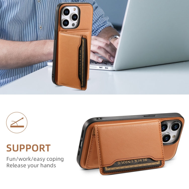 For iPhone 12 Denior Cowhide Texture Leather MagSafe Detachable Wallet Phone Case(Khaki) - iPhone 12 / 12 Pro Cases by Denior | Online Shopping South Africa | PMC Jewellery | Buy Now Pay Later Mobicred