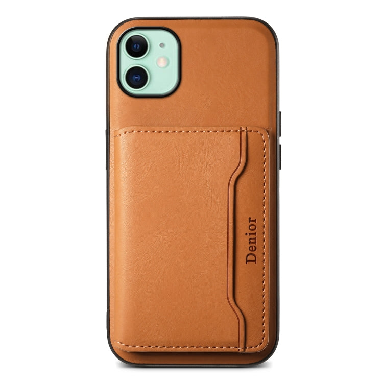 For iPhone 11 Denior Cowhide Texture Leather MagSafe Detachable Wallet Phone Case(Khaki) - iPhone 11 Cases by Denior | Online Shopping South Africa | PMC Jewellery | Buy Now Pay Later Mobicred