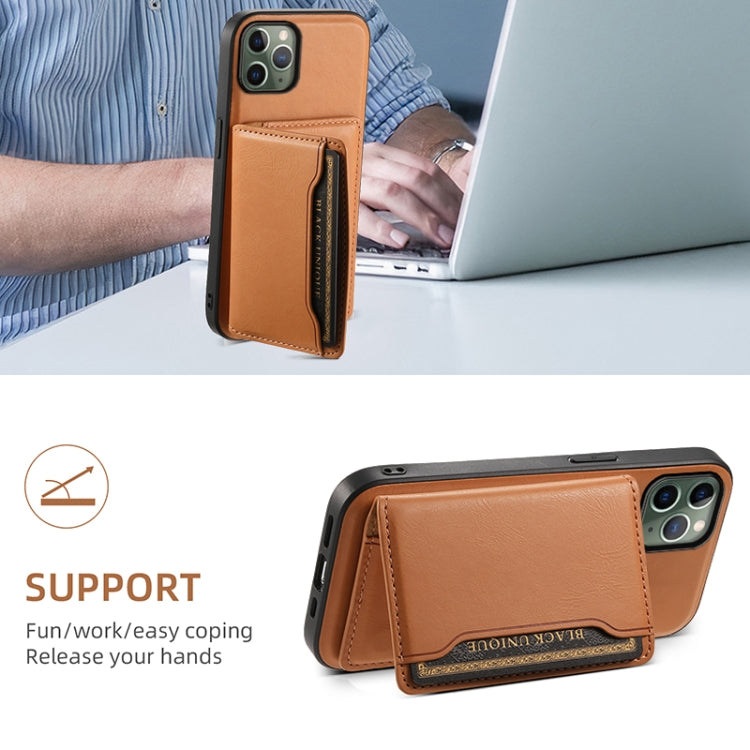 For iPhone 11 Pro Denior Cowhide Texture Leather MagSafe Detachable Wallet Phone Case(Khaki) - iPhone 11 Pro Cases by Denior | Online Shopping South Africa | PMC Jewellery | Buy Now Pay Later Mobicred