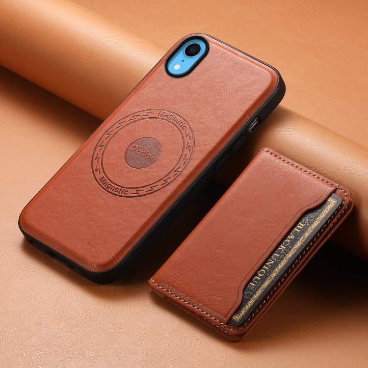 For iPhone XR Denior Cowhide Texture Leather MagSafe Detachable Wallet Phone Case(Brown) - More iPhone Cases by Denior | Online Shopping South Africa | PMC Jewellery | Buy Now Pay Later Mobicred