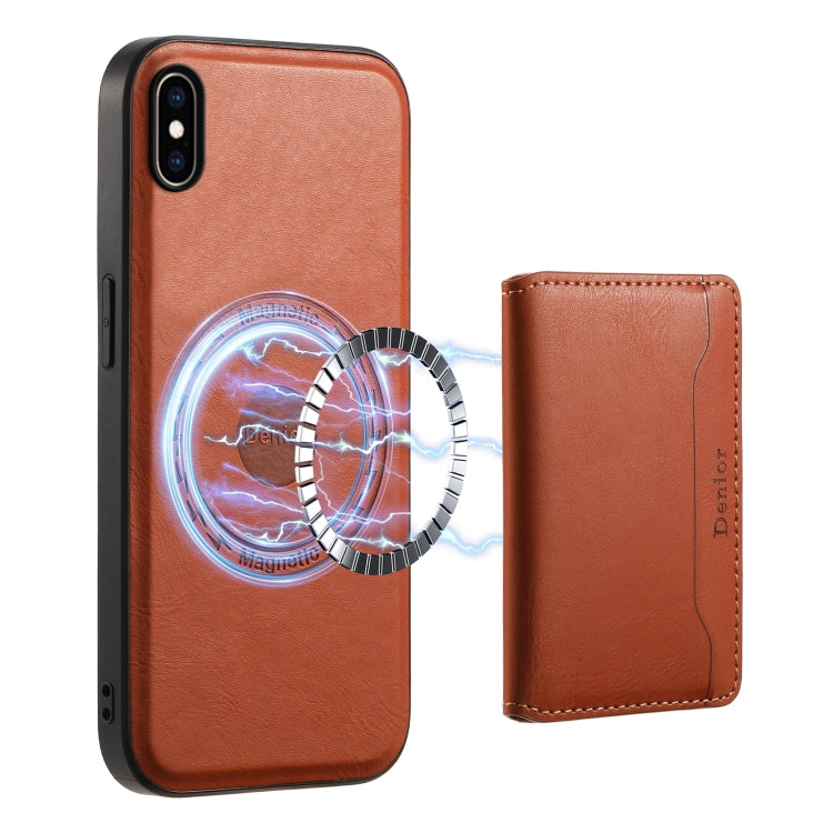 For iPhone XS Max Denior Cowhide Texture Leather MagSafe Detachable Wallet Phone Case(Brown) - More iPhone Cases by Denior | Online Shopping South Africa | PMC Jewellery | Buy Now Pay Later Mobicred