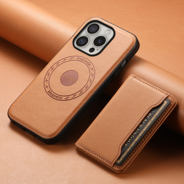 For iPhone 16 Pro Denior Cowhide Texture Leather MagSafe Detachable Wallet Phone Case(Khaki) - iPhone 16 Pro Cases by Denior | Online Shopping South Africa | PMC Jewellery | Buy Now Pay Later Mobicred