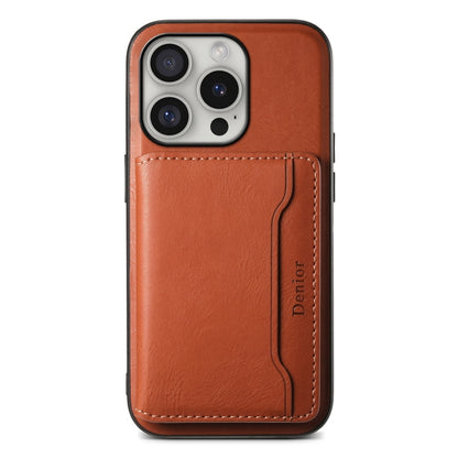 For iPhone 16 Pro Max Denior Cowhide Texture Leather MagSafe Detachable Wallet Phone Case(Brown) - iPhone 16 Pro Max Cases by Denior | Online Shopping South Africa | PMC Jewellery | Buy Now Pay Later Mobicred