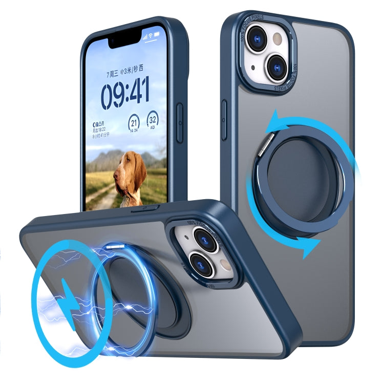 For iPhone 14 Plus 360-degree Rotating MagSafe Magnetic Holder Phone Case(Navy Blue) - iPhone 14 Plus Cases by PMC Jewellery | Online Shopping South Africa | PMC Jewellery