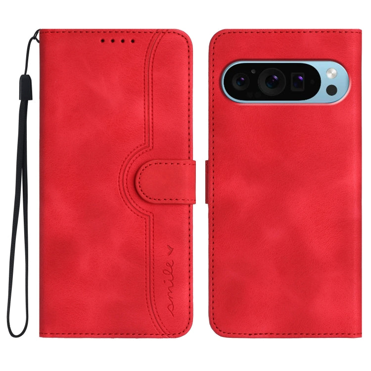For Google Pixel 9 Pro Heart Pattern Skin Feel Leather Phone Case(Red) - Google Cases by PMC TechLife | Online Shopping South Africa | PMC TechLife | Buy Now Pay Later Mobicred