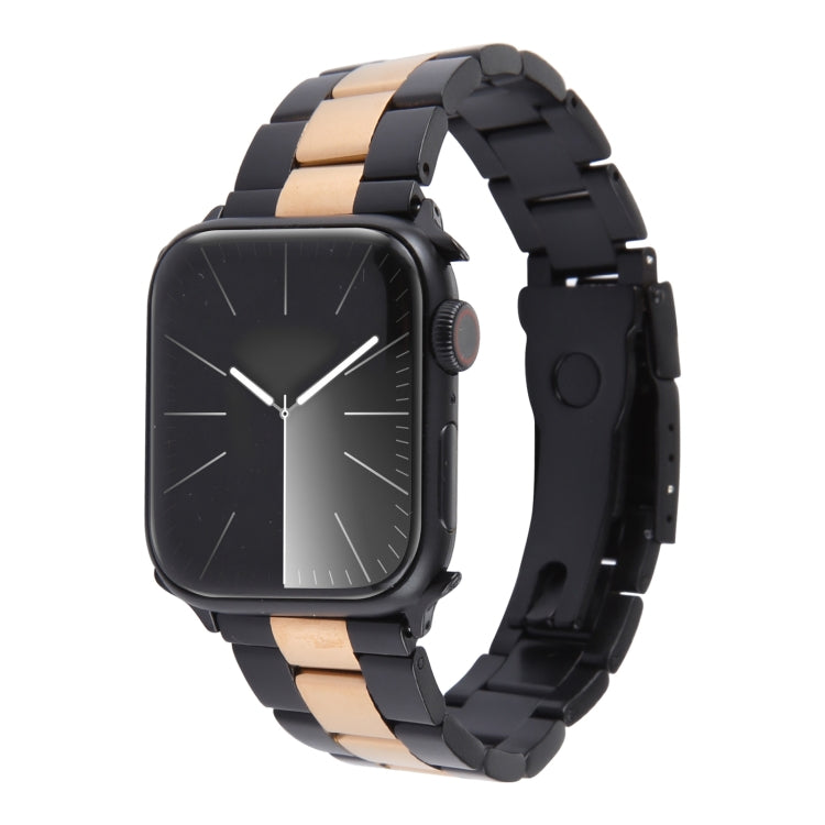 For Apple Watch SE 2022 44mm Three-Bead Stainless Steel Watch Band(Black Rose Gold) - Watch Bands by PMC Jewellery | Online Shopping South Africa | PMC Jewellery