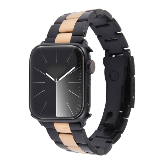 For Apple Watch SE 40mm Three-Bead Stainless Steel Watch Band(Black Rose Gold) - Watch Bands by PMC Jewellery | Online Shopping South Africa | PMC Jewellery