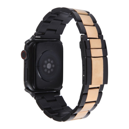 For Apple Watch Series 3 38mm Three-Bead Stainless Steel Watch Band(Black Rose Gold) - Watch Bands by PMC Jewellery | Online Shopping South Africa | PMC Jewellery