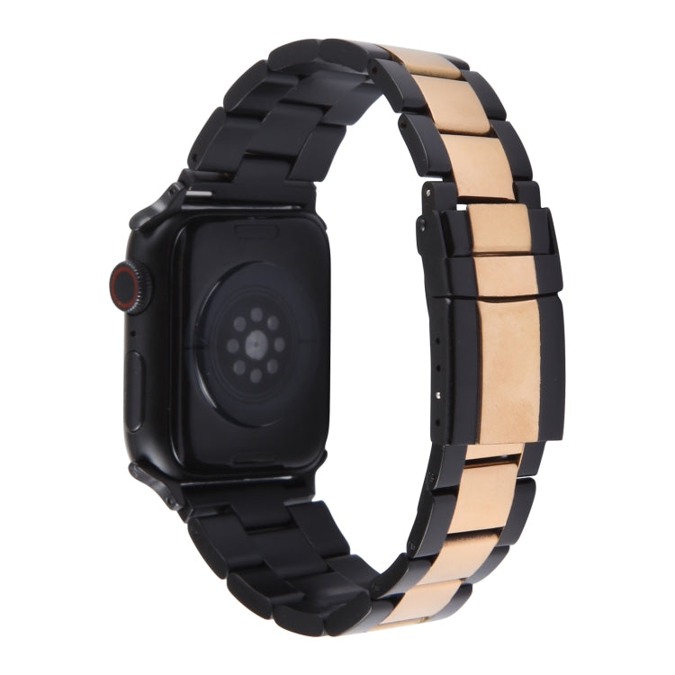 For Apple Watch 42mm Three-Bead Stainless Steel Watch Band(Black Rose Gold) - Watch Bands by PMC Jewellery | Online Shopping South Africa | PMC Jewellery