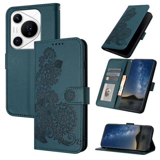 For Huawei Pura 70 Pro/70 Pro+ Datura Flower Embossed Flip Leather Phone Case(Dark Green) - Huawei Cases by PMC Jewellery | Online Shopping South Africa | PMC Jewellery | Buy Now Pay Later Mobicred