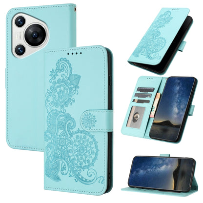 For Huawei Pura 70 Datura Flower Embossed Flip Leather Phone Case(Light blue) - Huawei Cases by PMC Jewellery | Online Shopping South Africa | PMC Jewellery | Buy Now Pay Later Mobicred