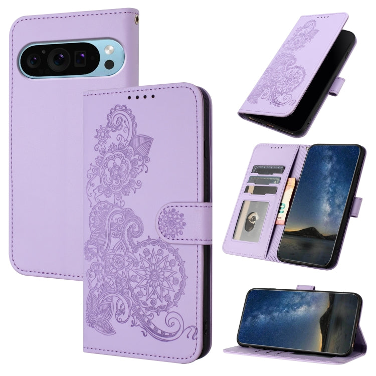 For Google Pixel 9 Pro Datura Flower Embossed Flip Leather Phone Case(Purple) - Google Cases by PMC Jewellery | Online Shopping South Africa | PMC Jewellery | Buy Now Pay Later Mobicred