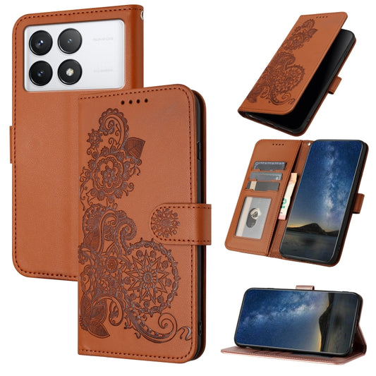 For Xiaomi Redmi K70 Datura Flower Embossed Flip Leather Phone Case(Brown) - K70 Cases by PMC Jewellery | Online Shopping South Africa | PMC Jewellery | Buy Now Pay Later Mobicred