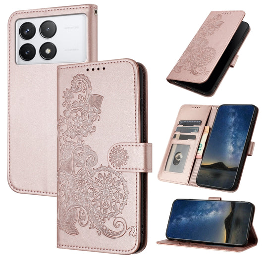 For Xiaomi Redmi K70 Datura Flower Embossed Flip Leather Phone Case(Rose Gold) - K70 Cases by PMC Jewellery | Online Shopping South Africa | PMC Jewellery | Buy Now Pay Later Mobicred