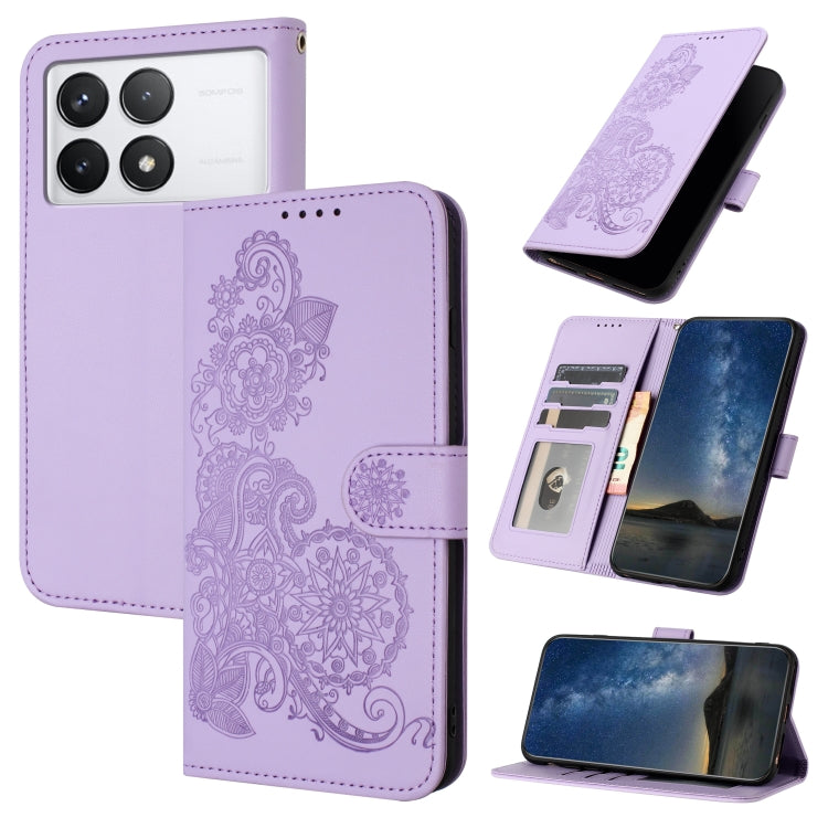 For Xiaomi Redmi K70 Datura Flower Embossed Flip Leather Phone Case(Purple) - K70 Cases by PMC Jewellery | Online Shopping South Africa | PMC Jewellery | Buy Now Pay Later Mobicred