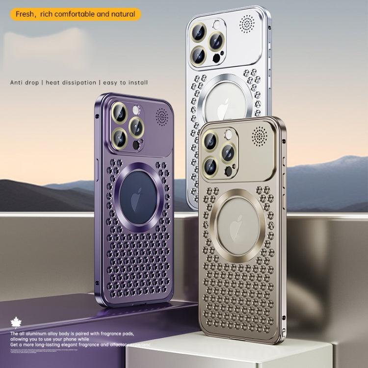 For iPhone 14 Pro Spring Buckle MagSafe Magnetic Metal Aromatherapy Phone Case(Grey) - iPhone 14 Pro Cases by PMC TechLife | Online Shopping South Africa | PMC TechLife