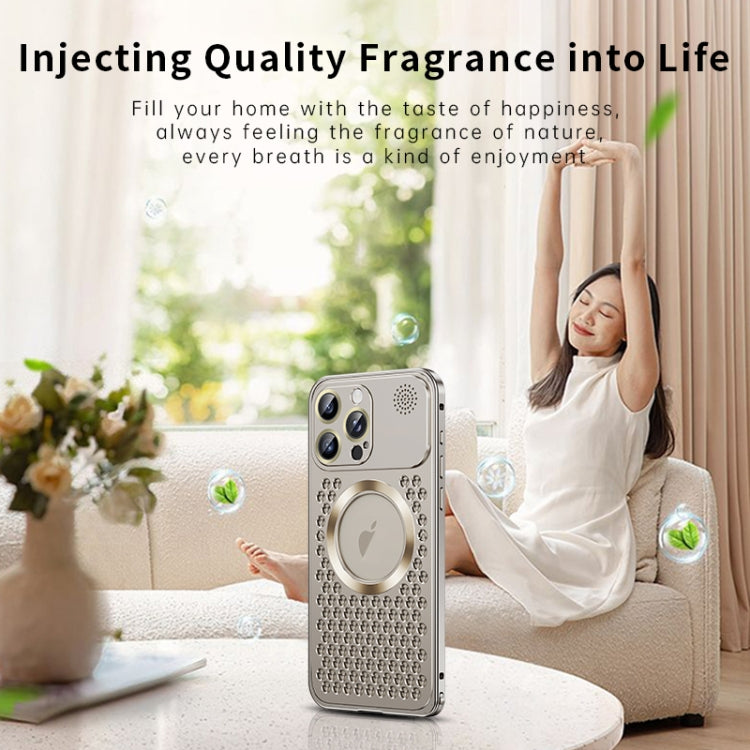 For iPhone 14 Spring Buckle MagSafe Magnetic Metal Aromatherapy Phone Case(Blue) - iPhone 14 Cases by PMC TechLife | Online Shopping South Africa | PMC TechLife
