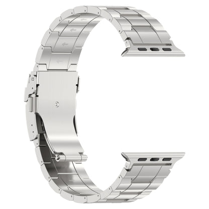 For Apple Watch Series 9 41mm Safety Buckle Trapezoid Titanium Steel Watch Band(Silver) - Watch Bands by PMC Jewellery | Online Shopping South Africa | PMC Jewellery