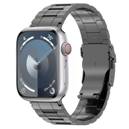 For Apple Watch Series 4 44mm Safety Buckle Trapezoid Titanium Steel Watch Band(Grey) - Watch Bands by PMC Jewellery | Online Shopping South Africa | PMC Jewellery