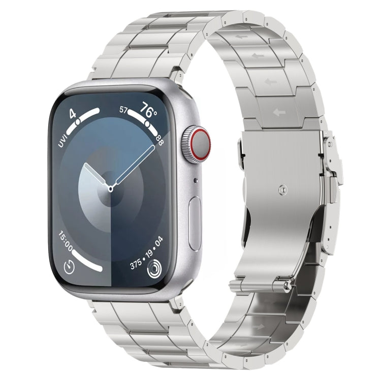 For Apple Watch 38mm Safety Buckle Trapezoid Titanium Steel Watch Band(Silver) - Watch Bands by PMC Jewellery | Online Shopping South Africa | PMC Jewellery