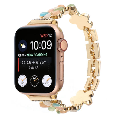 For Apple Watch SE 2023 40mm 5-petaled Flower Zinc Alloy Chain Watch Band(Gold Colorful) - Watch Bands by PMC Jewellery | Online Shopping South Africa | PMC Jewellery