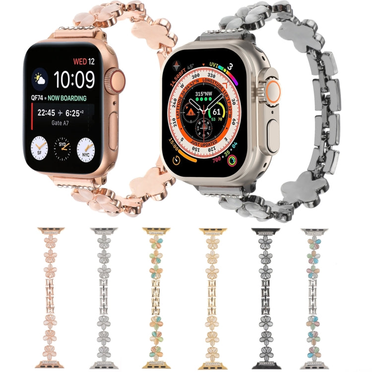 For Apple Watch SE 2023 40mm 5-petaled Flower Zinc Alloy Chain Watch Band(Rose Gold) - Watch Bands by PMC Jewellery | Online Shopping South Africa | PMC Jewellery