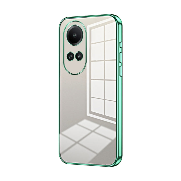 For OPPO Reno10 5G/Reno10 Pro 5G Global Transparent Plating Fine Hole Phone Case(Green) - OPPO Cases by PMC Jewellery | Online Shopping South Africa | PMC Jewellery | Buy Now Pay Later Mobicred